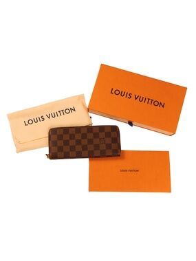 Louis Vuitton Clemence Wallet Damier Ebene Red Interior Box Dust Bag